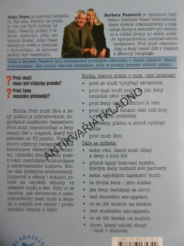 PROČ MUŽI LŽOU A ŽENY PLÁČOU, ALLAN A BARBARA PEASOVI, **an