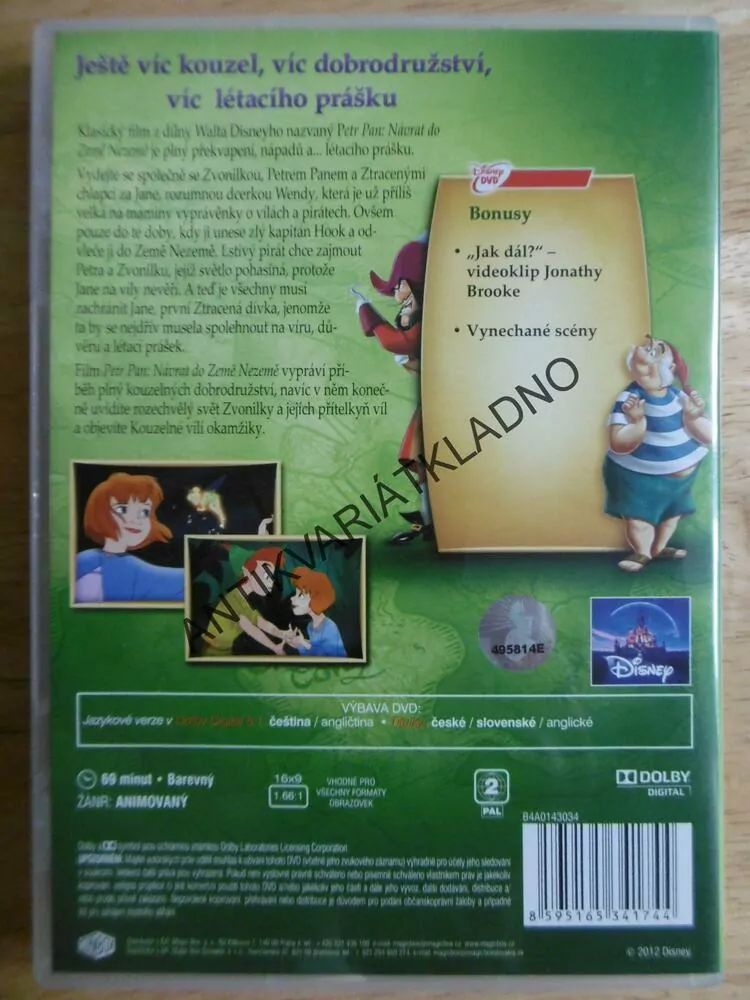 PETR PAN, NÁVRAT DO ZEMĚ NEZEMĚ, DVD FILM
