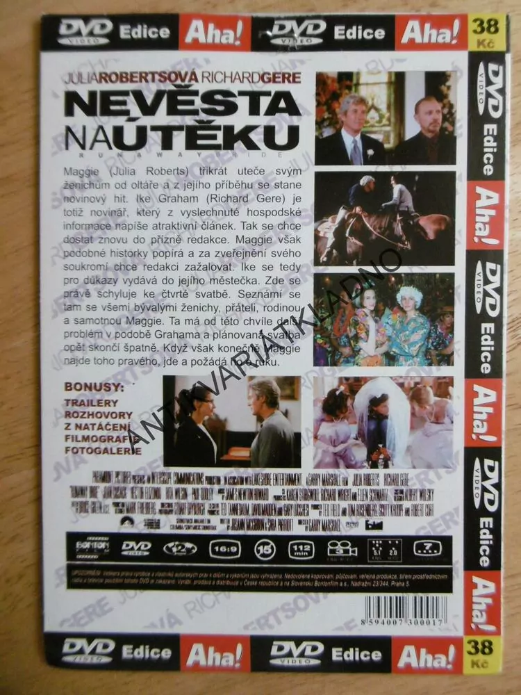 NEVĚSTA NA ÚTĚKU, JULIA ROBERTSOVÁ, RICHARD GERE, DVD FILM