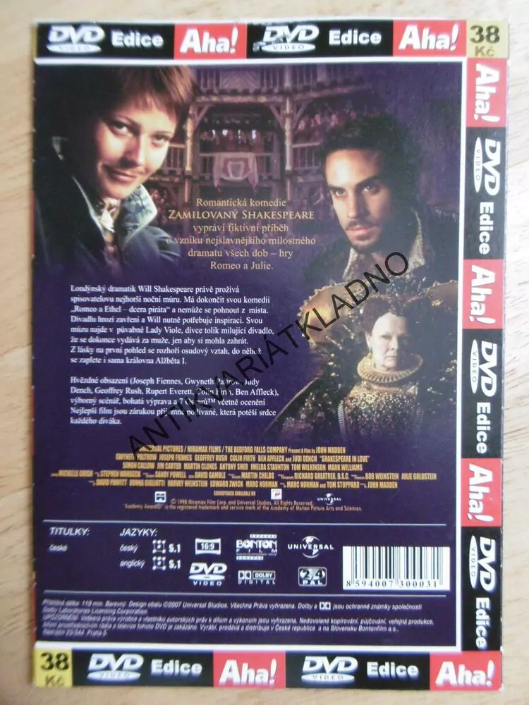 ZAMILOVANÝ SHAKESPEARE, DVD FILM
