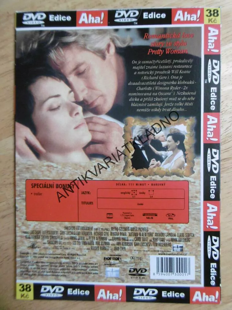 PODZIM V NEW YORKU, RICHARD GERE, WINONA RYDER, DVD FILM