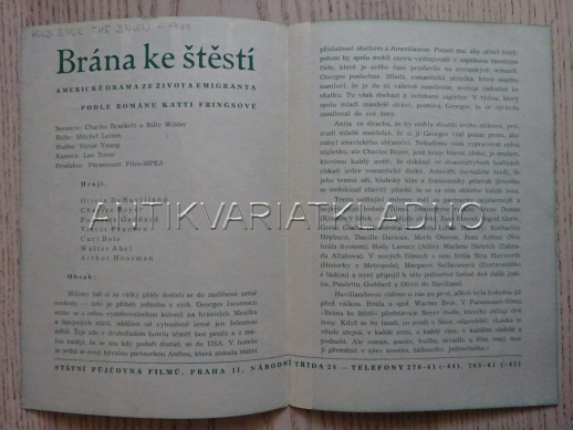 BRÁNA KU ŠTĚSTÍ, O. DE HAVILLAND, FILMOVÝ PROGRAM 146