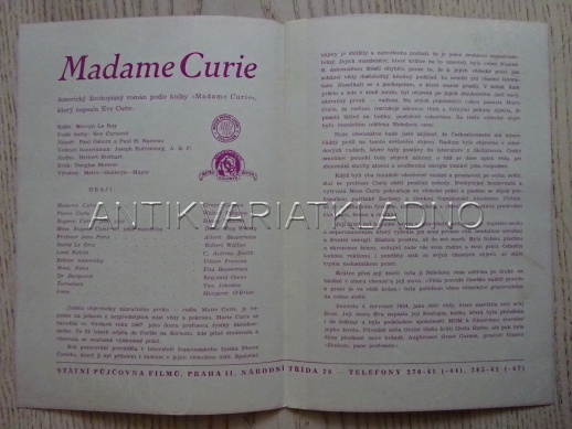 MADAME CURIE, G. GARSON, FILMOVÝ PROGRAM 158