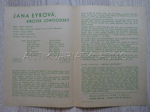 JANA EYROVÁ, SIROTEK LOWOODSKÝ, J. FONTAINE, FILMOVÝ PROGRAM 160