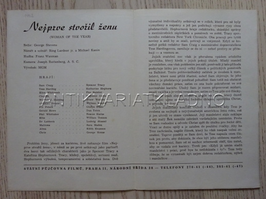 NEJPRVE STVOŘIL ŽENU..., S. TRACY, K. HEPBURN, FILMOVÝ PROGRAM 169