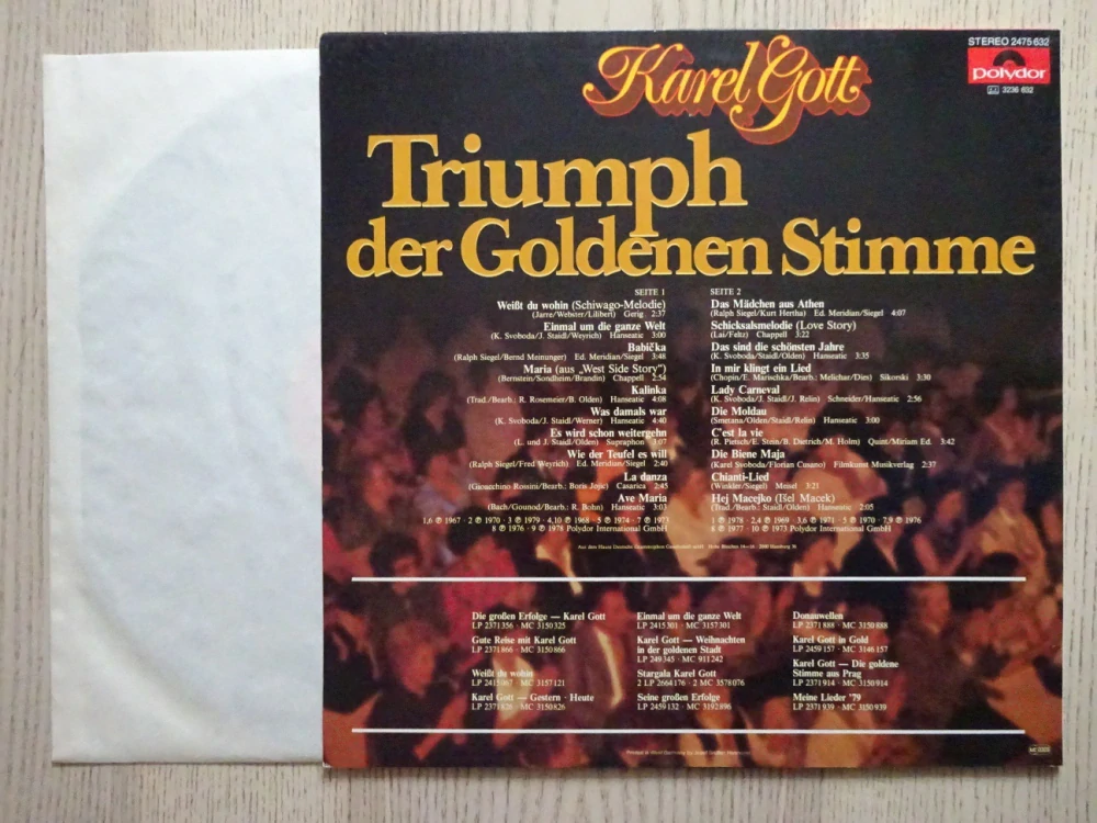 KAREL GOTT, TRIUMPH DER GOLDENEN STIMME, NĚMECKY, LP