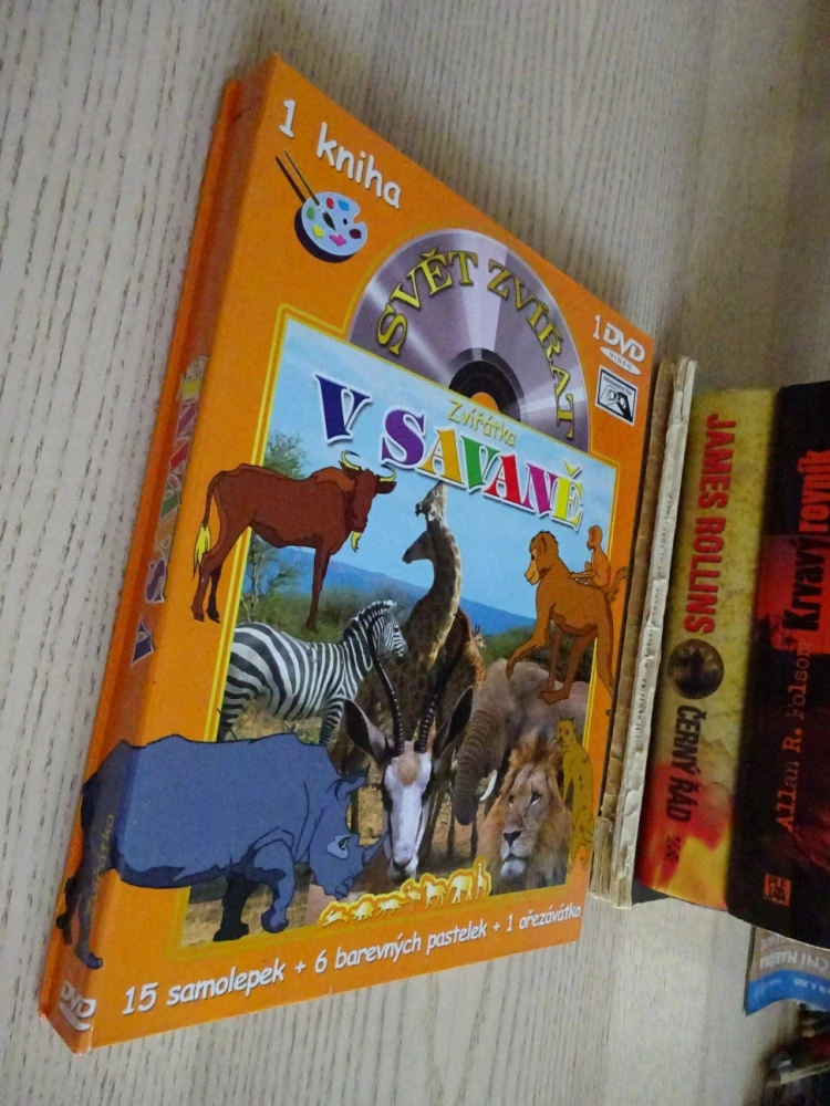 V SAVANĚ, SVĚT ZVÍŘAT, DVD + SAMOLEPKY, PASTELKY, OŘEZÁVÁTKO, OMALOVÁNKY