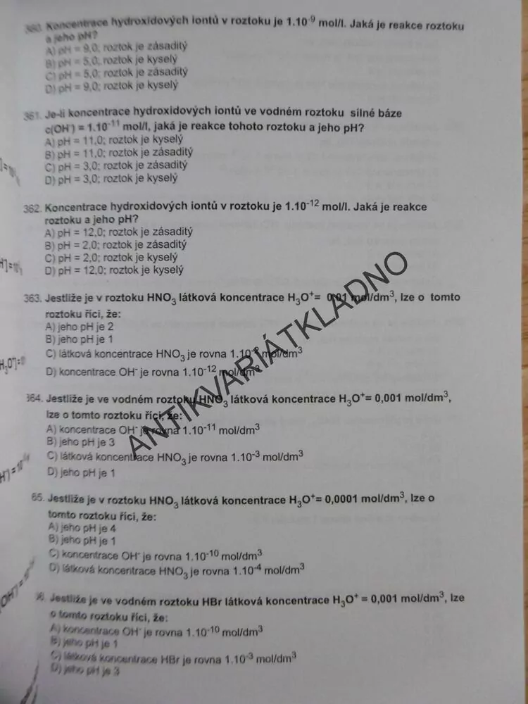 MODELOVÉ OTÁZKY Z CHEMIE PRO PŘIJÍMACÍ ZKOUŠKY, NA VYSOKOU ŠKOLU, UNIVERZITA KARLOVA