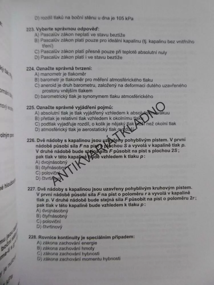 MODELOVÉ OTÁZKY Z FYZIKY PRO PŘIJÍMACÍ ZKOUŠKY, NA VYSOKOU ŠKOLU, UNIVERZITA KARLOVA
