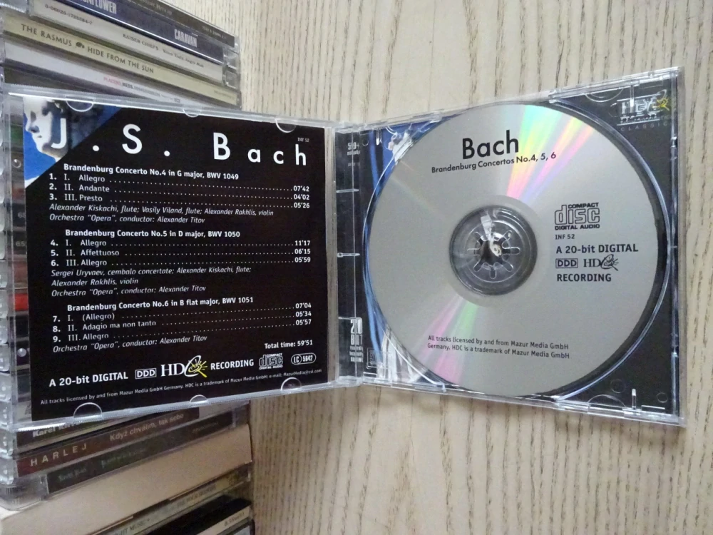 J. S. BACH, BRANDENBURG CONCERTS NO. 4, 5, 6, CD HUDBA