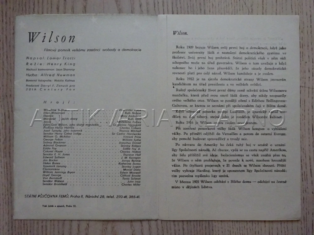 PRESIDENT WILSON, A. KNOX, BIO PROGRAM Č. 625