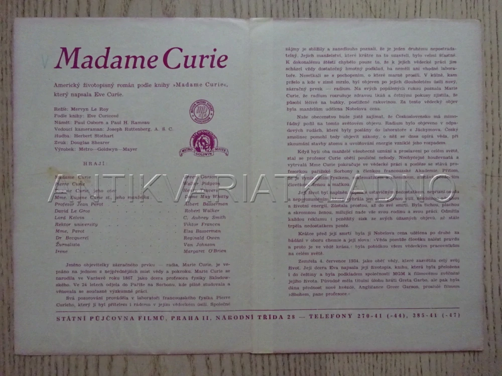 MADAM CURIE, G. GARSON, BIO PROGRAM Č. 651