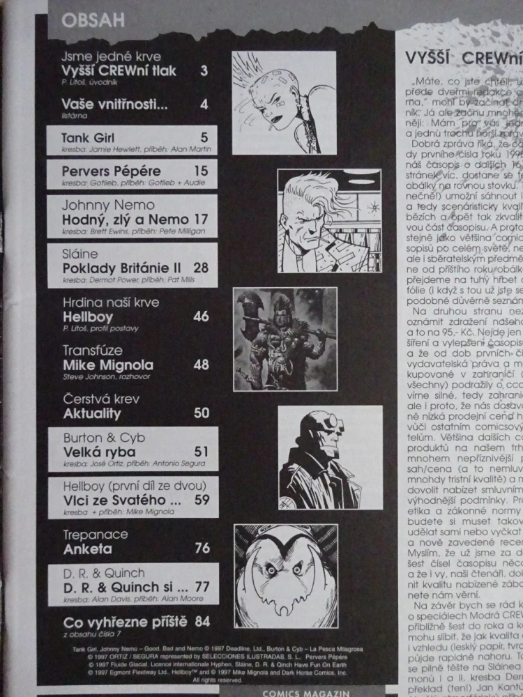 KOMIKS CREW, 6/97, SLÁINE, HELLBOY, BURTON A CYB, JOHNNY NEMO