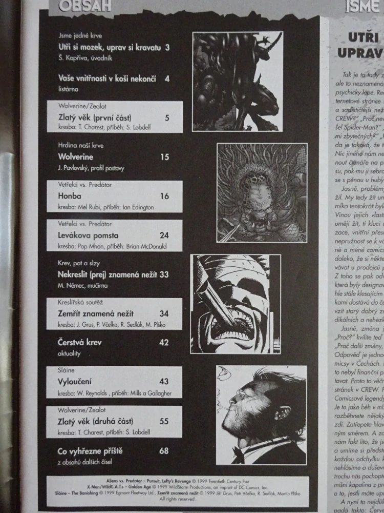 KOMIKS CREW, 14/99, SLÁINE, WOLVERINE, VETŘELCI VS PREDÁTOR