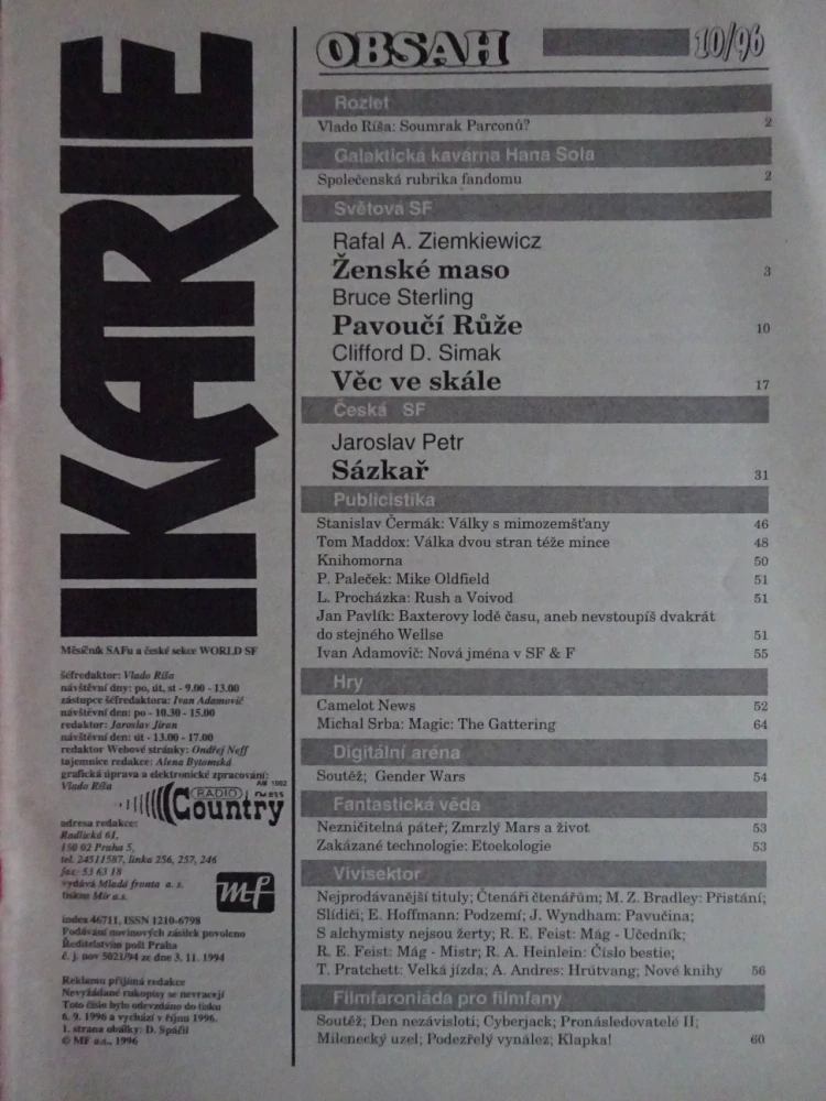 IKARIE, MĚSÍČNÍK SCIENCE FICTION, 10/1996