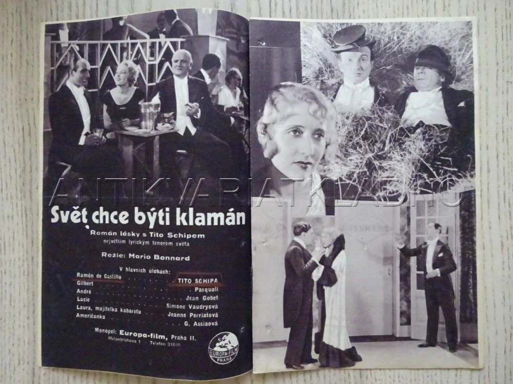 SVĚT CHCE BÝTI KLAMÁN, T. SCHIPA, BIO PROGRAM Č. 108, 1933