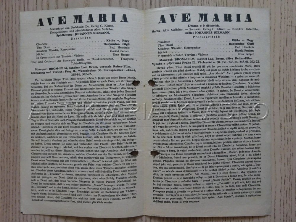AVE MARIA, B. GIGLI, BIO PROGRAM BEZ ČÍSLA, 1939