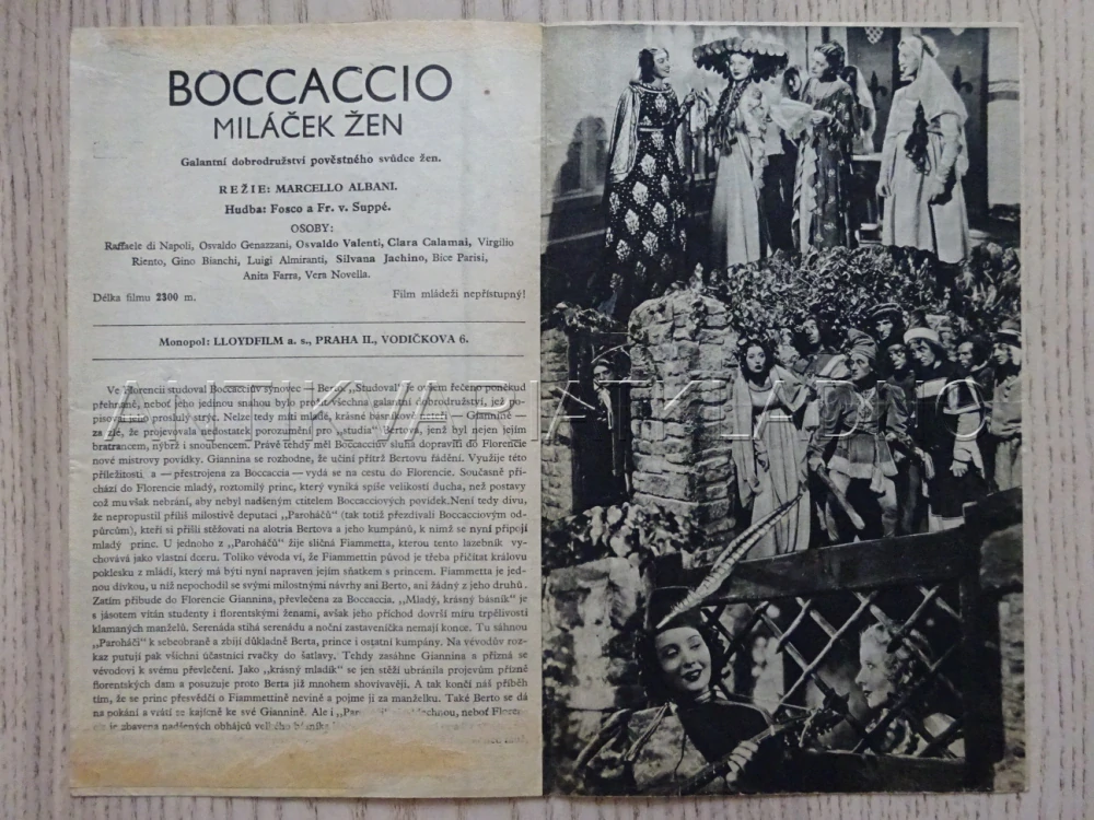 BOCCACCIO: MILOVNÍK ŽEN, R. DI NAPOLI, BIO PROGRAM BEZ ČÍSLA, 1940??