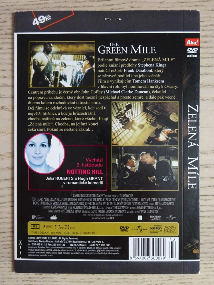 ZELENÁ MÍLE, T. HANKS, DVD FILM