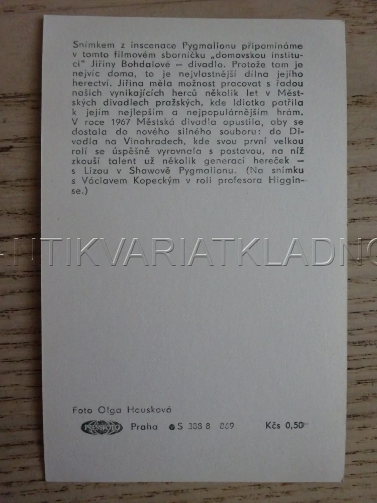BOHDALOVÁ JIŘINA, V. KOPECKÝ, FILMOVÁ KARTIČKA