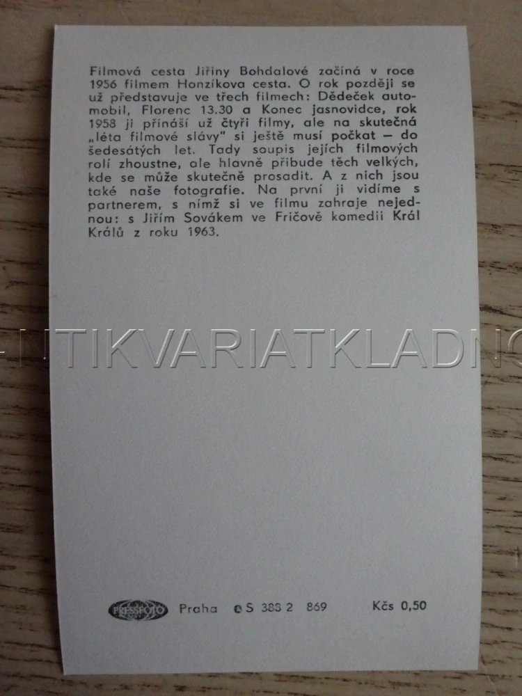 BOHDALOVÁ JIŘINA, J. SOVÁK, FILMOVÁ KARTIČKA
