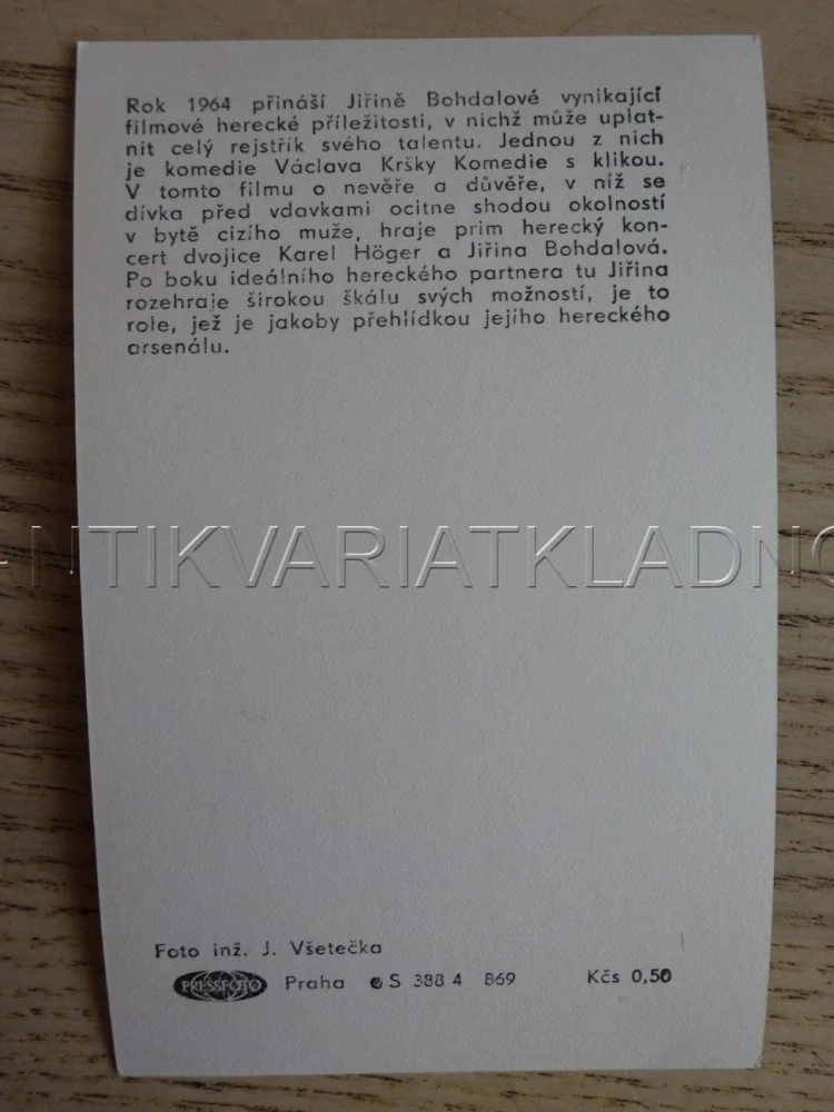 BOHDALOVÁ JIŘINA, K . HOGER, FILMOVÁ KARTIČKA