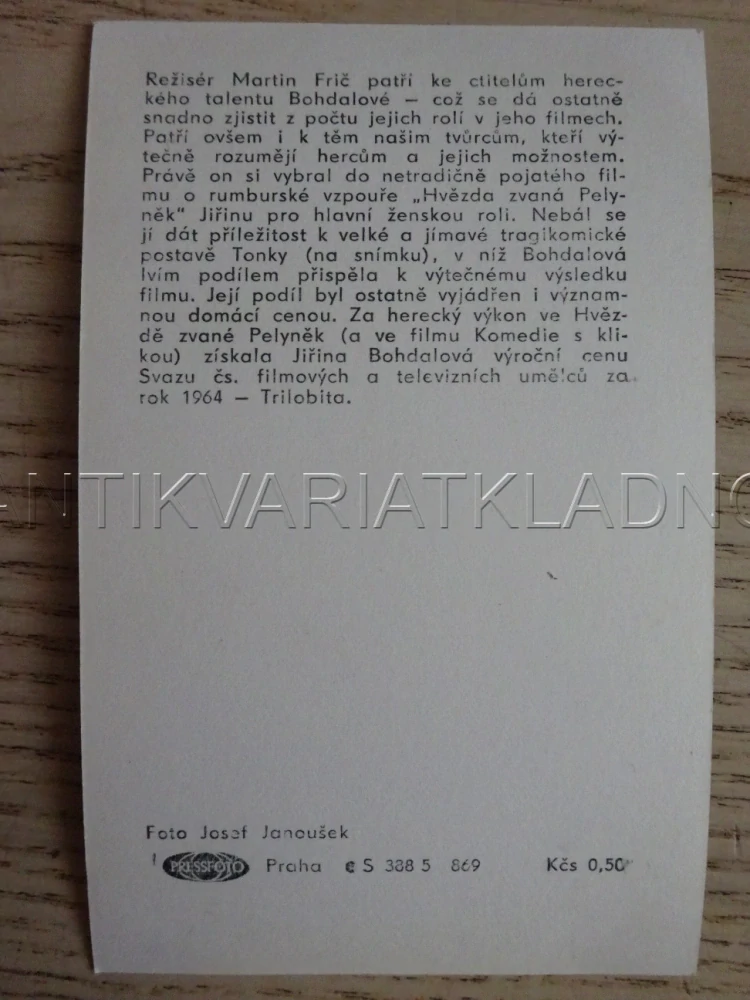 BOHDALOVÁ JIŘINA, FILMOVÁ KARTIČKA