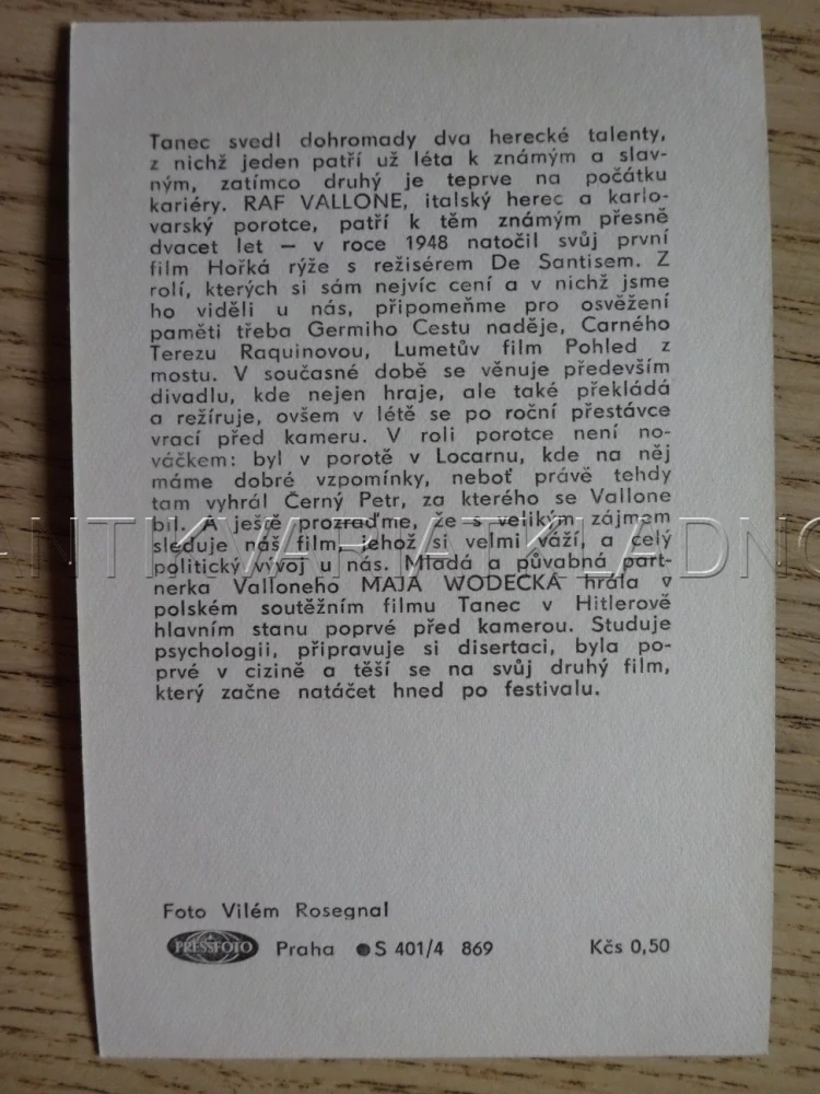 VALLONE RAF, FILMOVÁ KARTIČKA