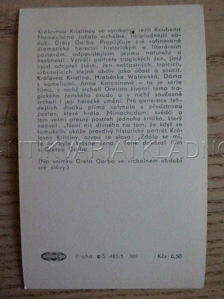 GARBO GRETA, FILMOVÁ KARTIČKA