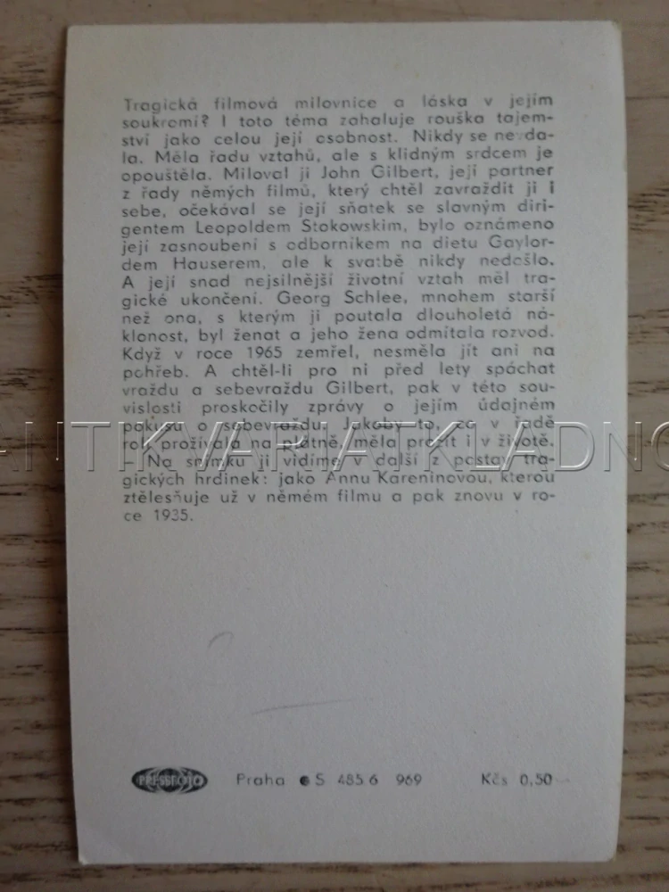 GARBO GRETA, FILMOVÁ KARTIČKA