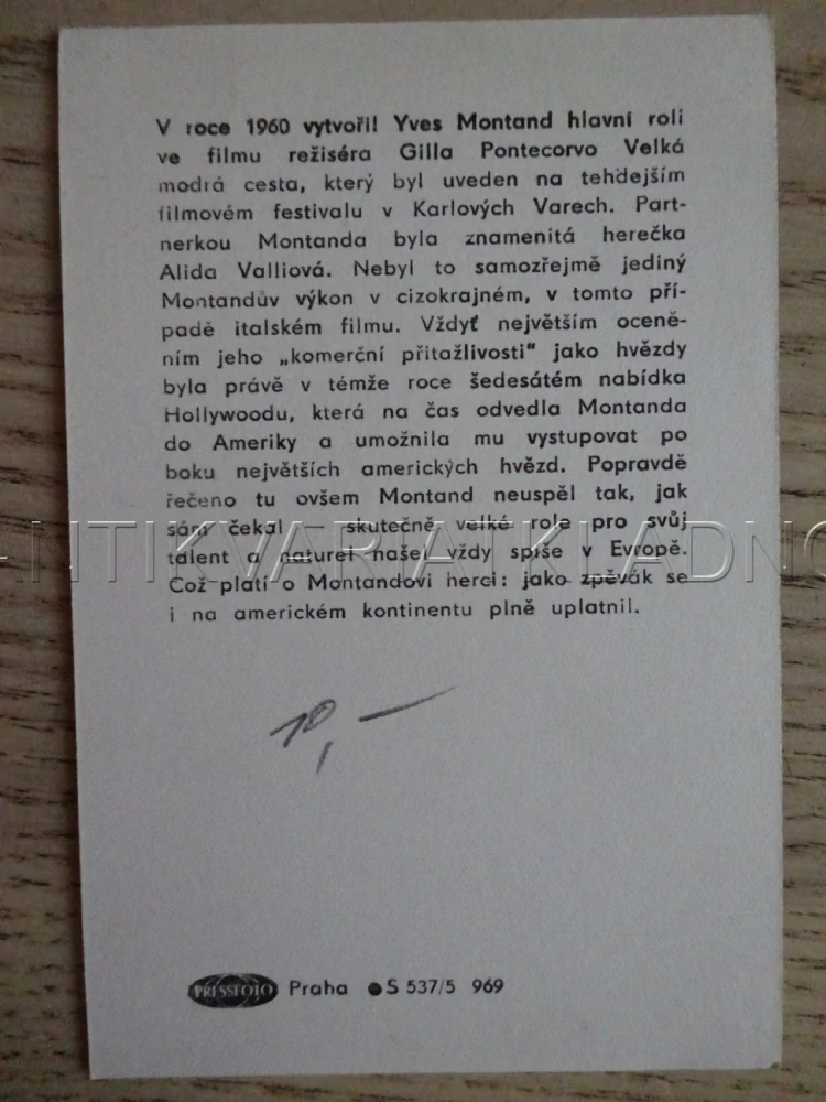 MONTAND YVES, FILMOVÁ KARTIČKA