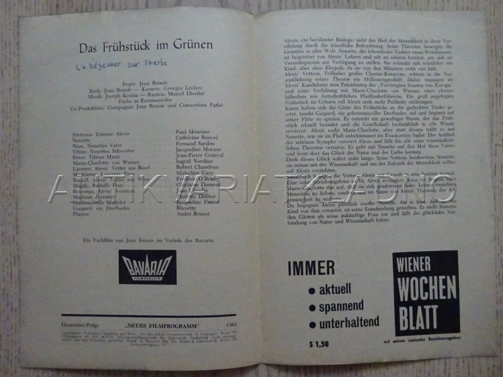 DAS FRÜHSTÜCK IM GRÜNEN, P. MEURISSE, NĚMECKY, BIO PROGRAM