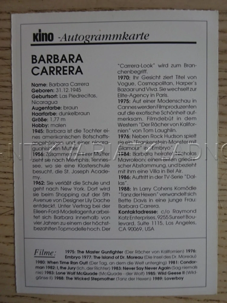 CARRERA BARBARA, KARTIČKA KINO