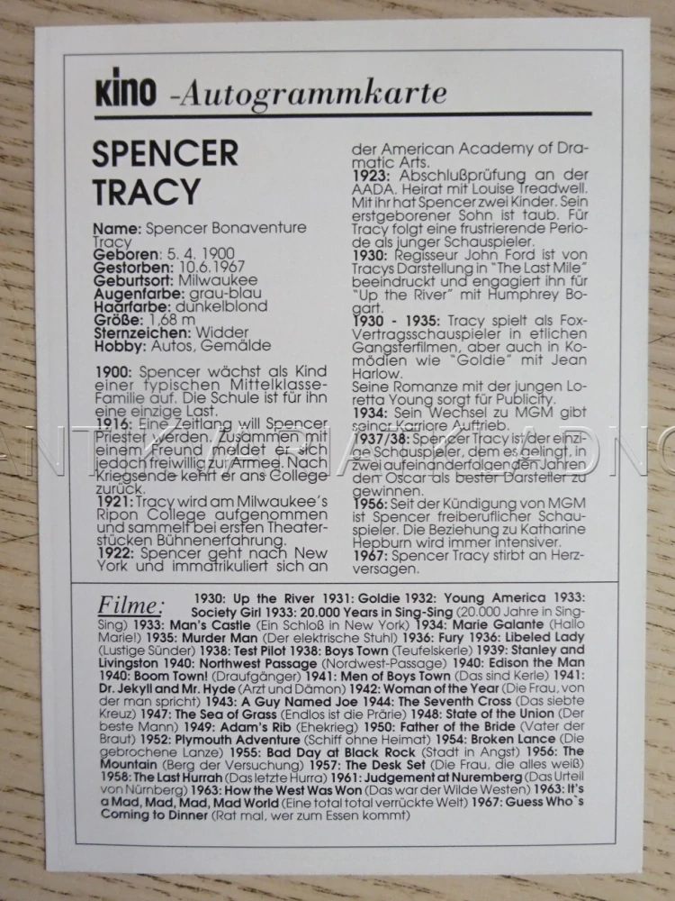 TRACY SPENCER, KARTIČKA KINO