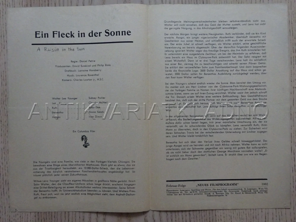 A RAISIN IN THE SUN, S. POITIER, NĚMECKY, BIO PROGRAM