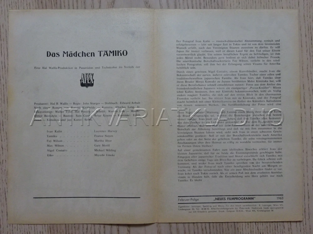 A GIRL NAMED TAMIKO, L. HARVEY, NĚMECKY, BIO PROGRAM