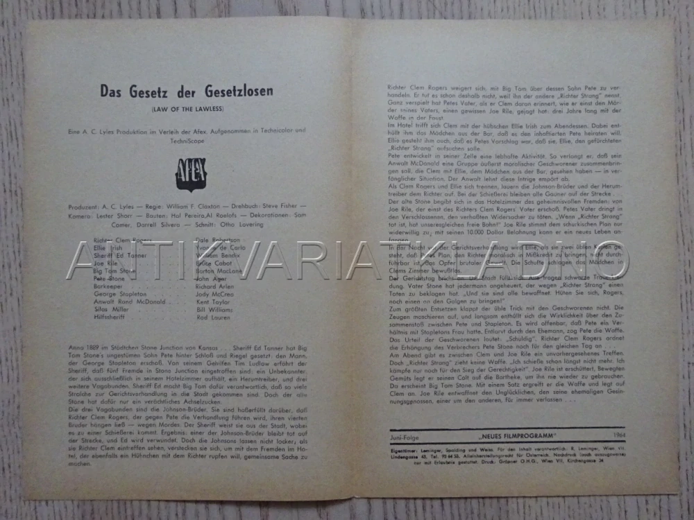 LAW OF THE LAWLESS, D. ROBERTSON, NĚMECKY, BIO PROGRAM