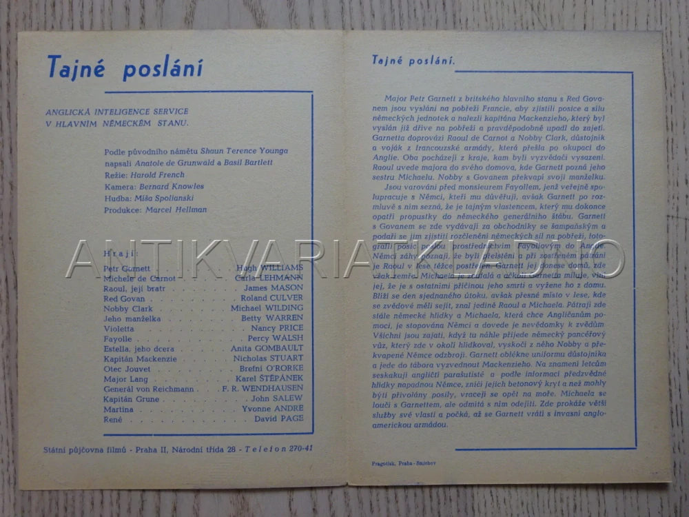 TAJNÉ POSLÁNÍ, H. WILLIAMS, BIO PROGRAM Č. 840