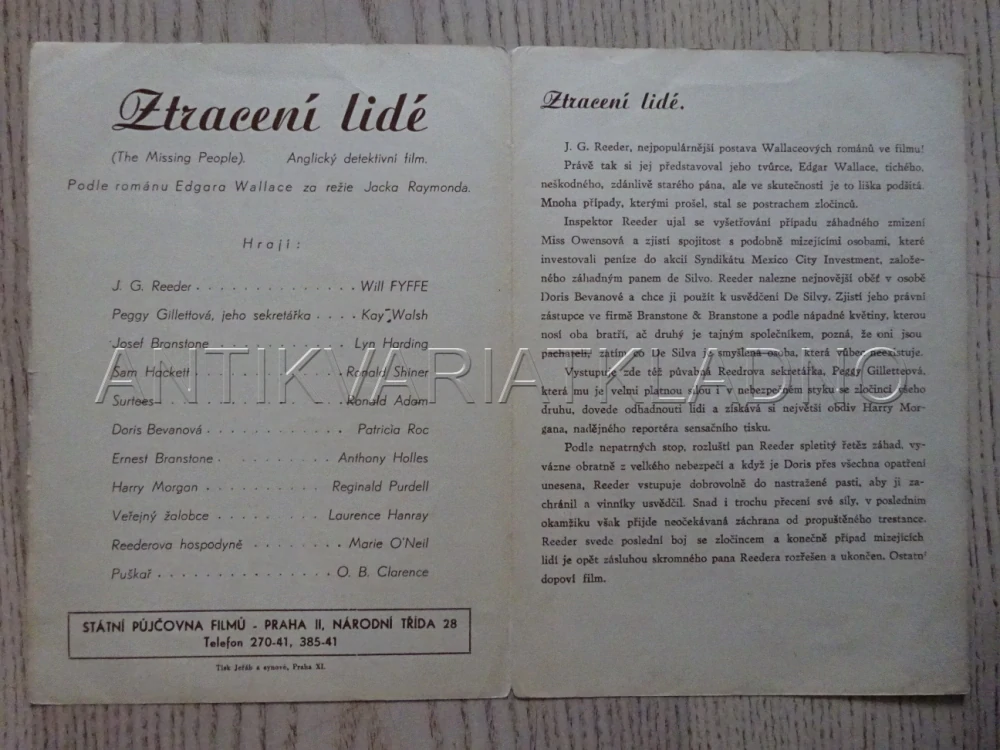 ZTRACENÍ LIDÉ, W. FYFFE, BIO PROGRAM Č. 847