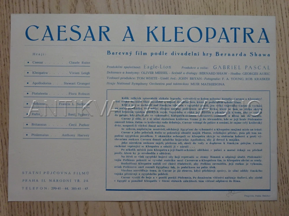 CAESAR A KLEOPATRA, C. RAINS, BIO PROGRAM Č. 882