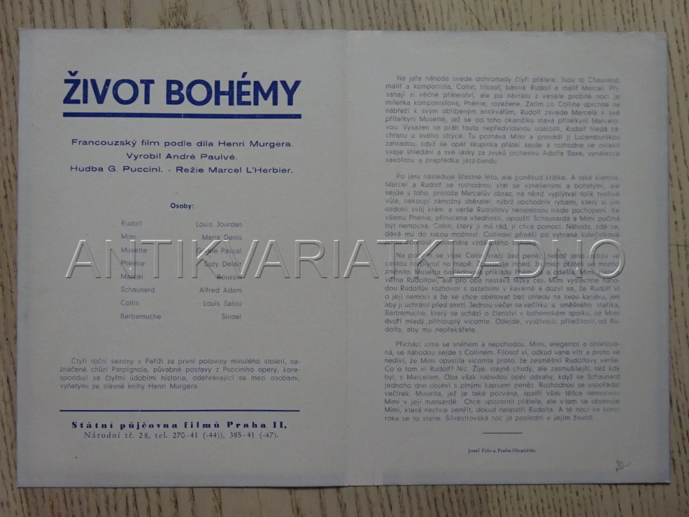 ŽIVOT BOHÉMY, L. JOURDAN, BIO PROGRAM Č. 903