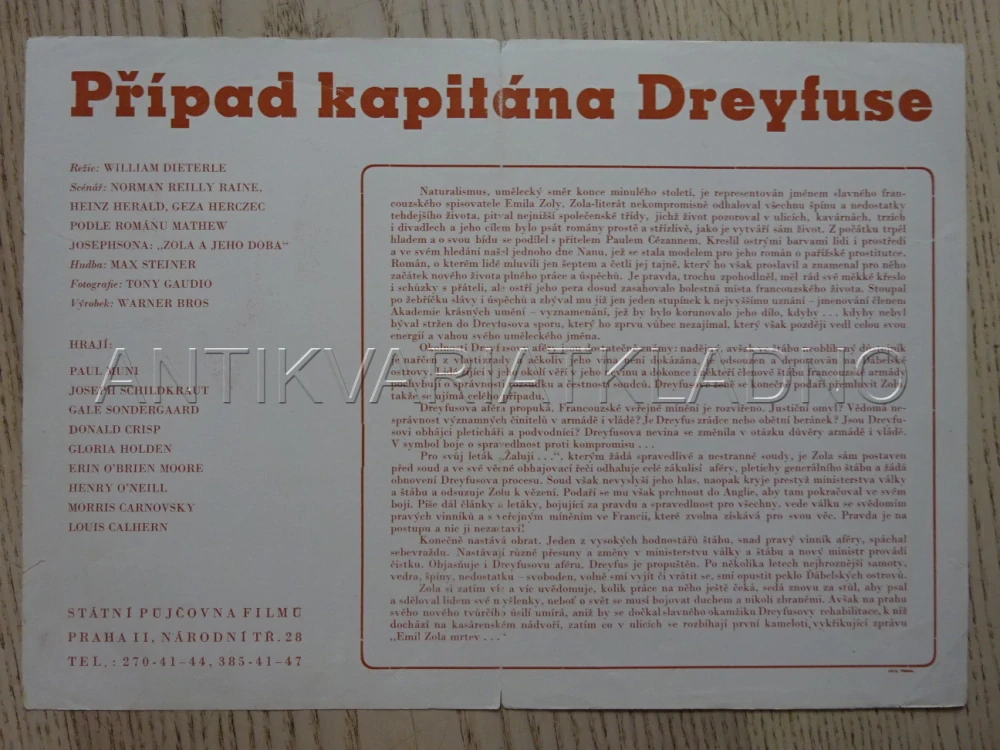 PŘÍPAD KAPITÁNA DREYFUSE, P. MUNI, BIO PROGRAM Č. 6102