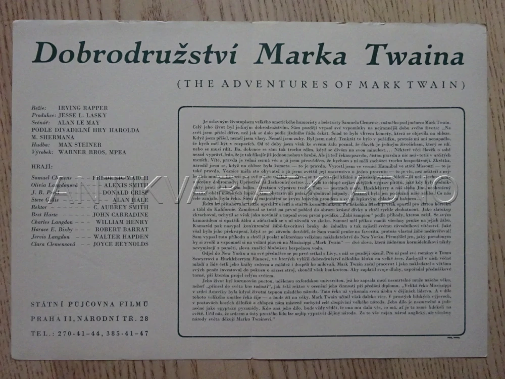 DOBRODRUŽSTVÍ MARKA TWAINA, F. MARCH, BIO PROGRAM Č. 6109