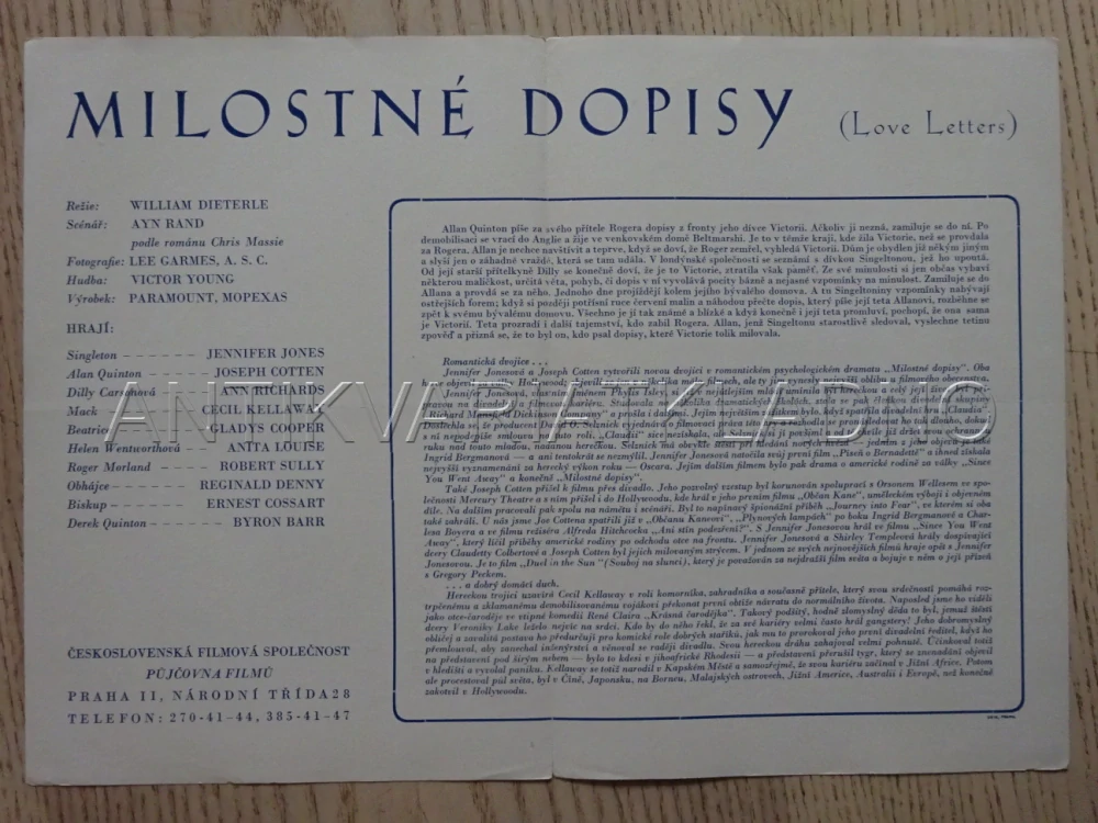 MILOSTNÉ DOPISY, J. JONES, BIO PROGRAM Č. 6124