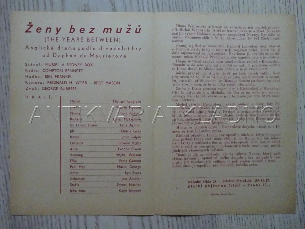 ŽENY BEZ MUŽŮ, M. REDGRAVE, BIO PROGRAM Č. 8100