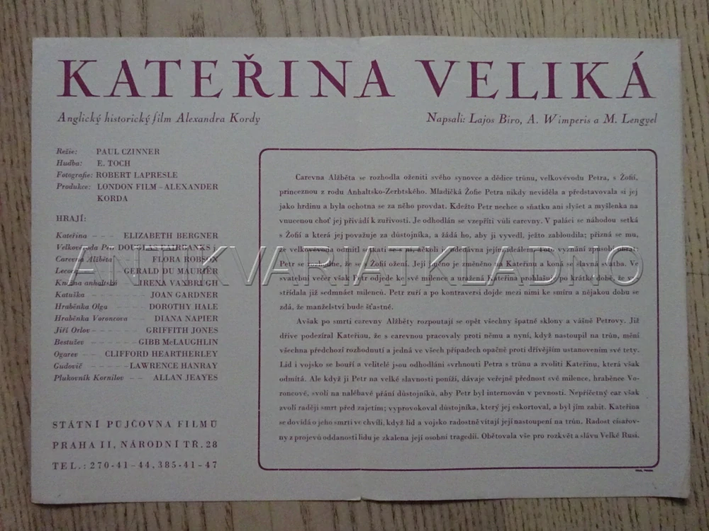 KATEŘINA VELIKÁ, E. BERGNER, BIO PROGRAM Č. 8109