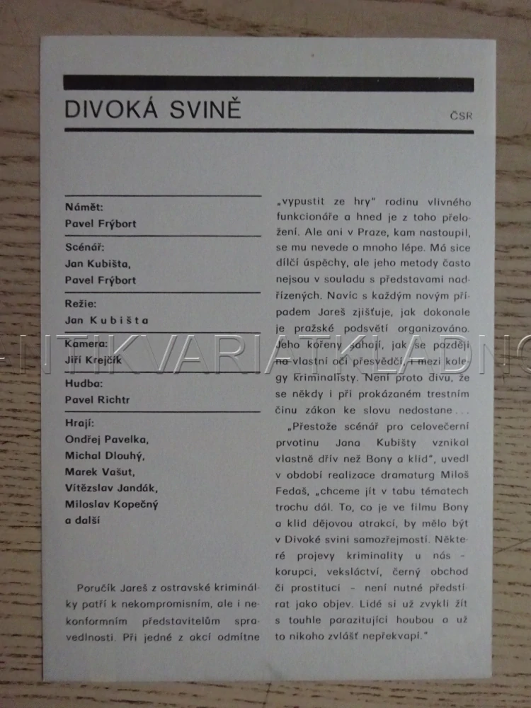 DIVOKÁ SVINĚ, O. PAVELKA, FILMOVÝ LETÁK