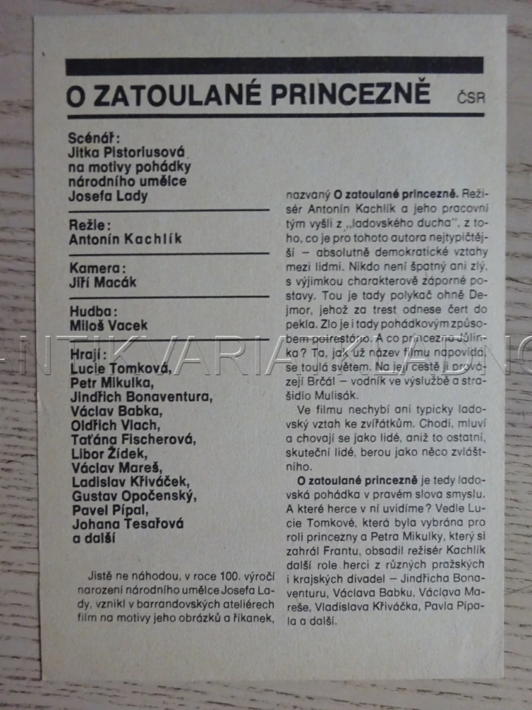 O ZATOULANÉ PRINCEZNĚ, L. TOMKOVÁ, FILMOVÝ LETÁK