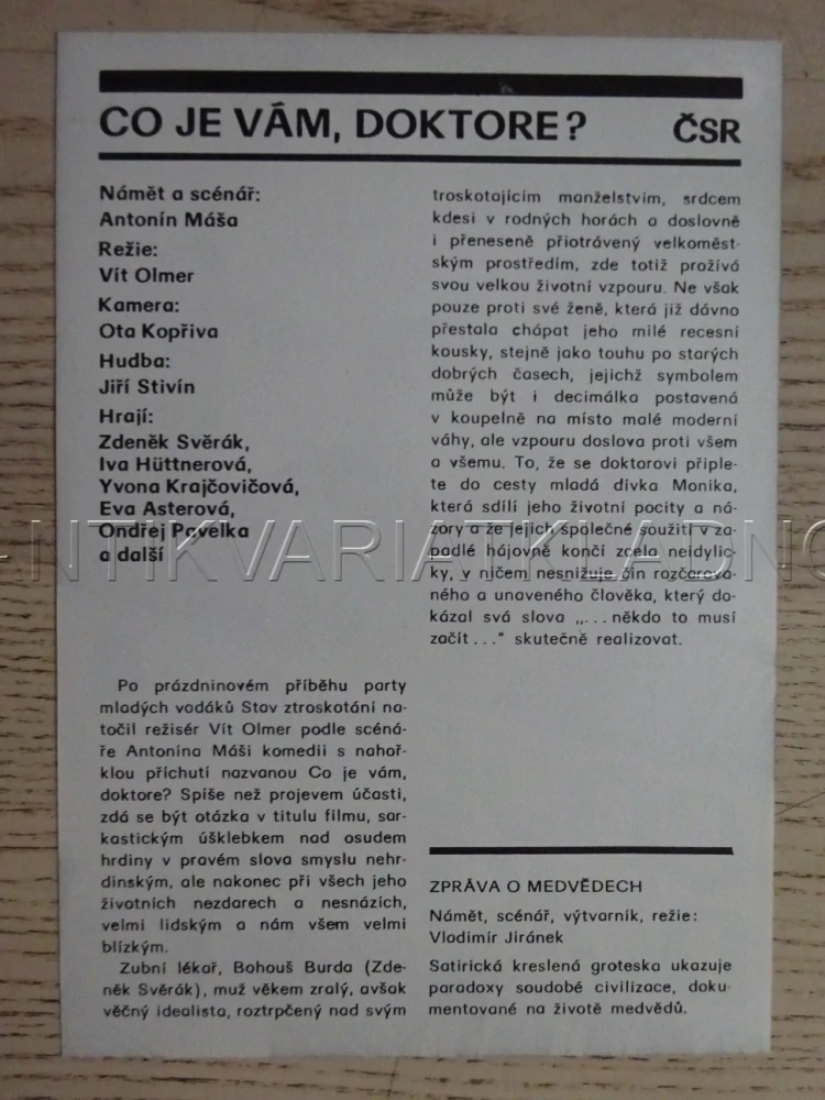 CO JE VÁM, DOKTORE?, Z. SVĚRÁK, FILMOVÝ LETÁK