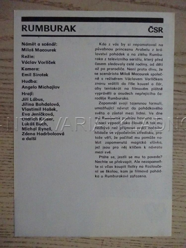 RUMBURAK, J. LÁBUS, FILMOVÝ LETÁK